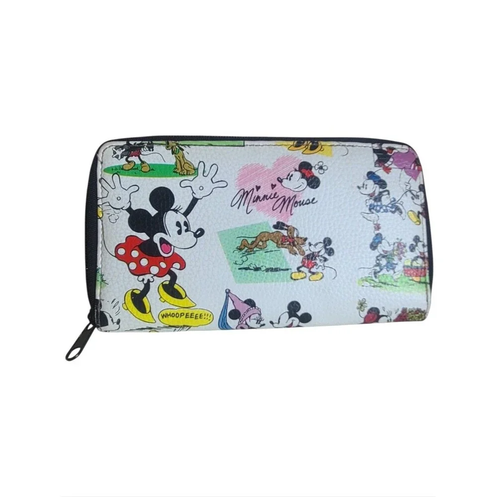 disney parks authentic mickey & minnie retro wallet zip around closure